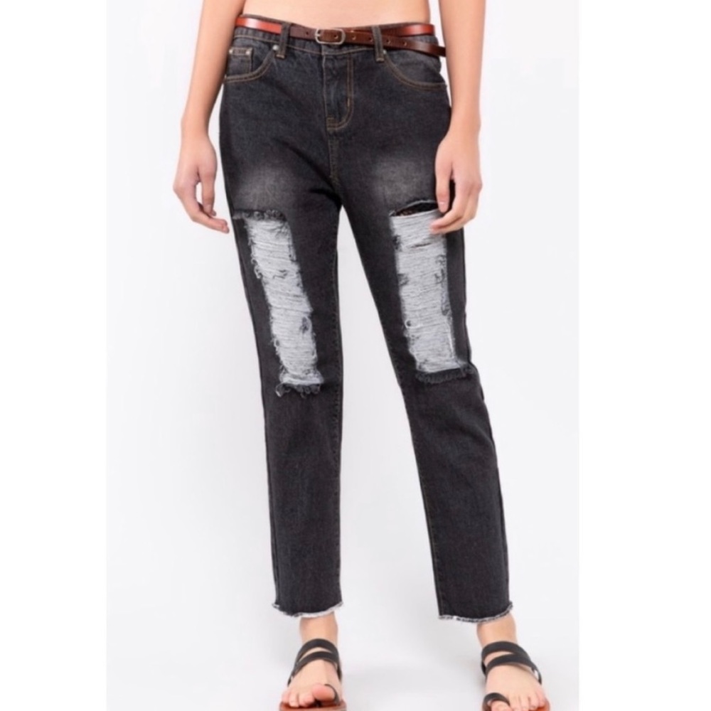 New! POL Black Denim Jeans Distressed w/ Mesh inside - Picture 5 of 13